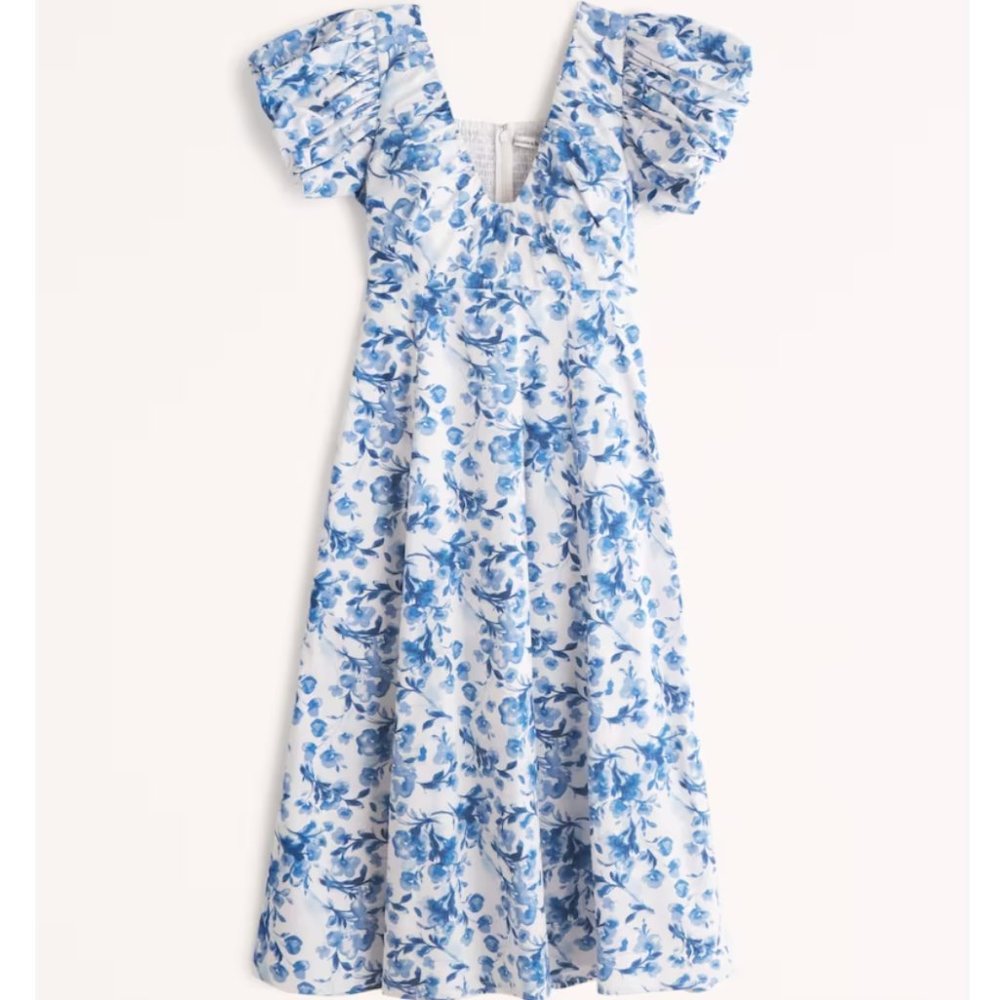 A & F Puff Sleeve Plunge Midi Dress